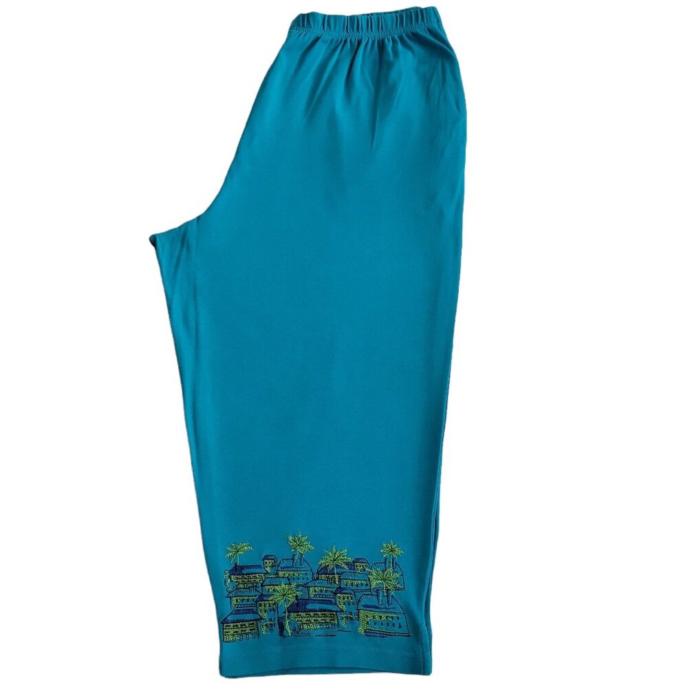 Bechamel Capri Pants Embroidered Design Elastic Waist Pull On Size Large